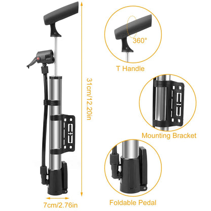 Mini Bike Portable Bicycle Tire Inflator Ball Air W Mount Frame For Mountain Road Bike Vital