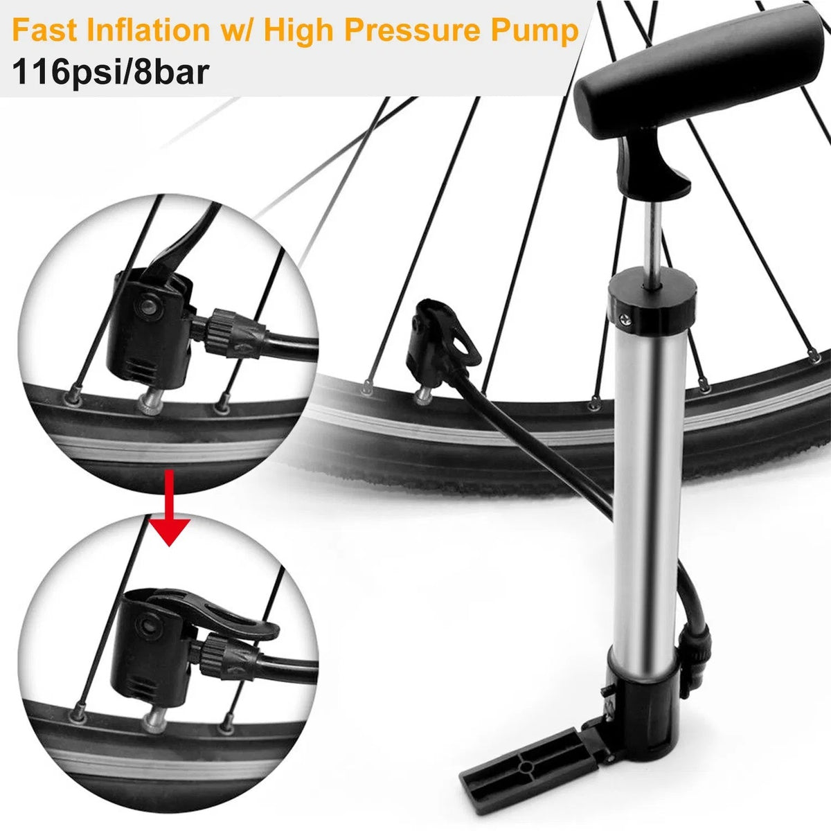 Mini Bike Portable Bicycle Tire Inflator Ball Air W Mount Frame For Mountain Road Bike Vital