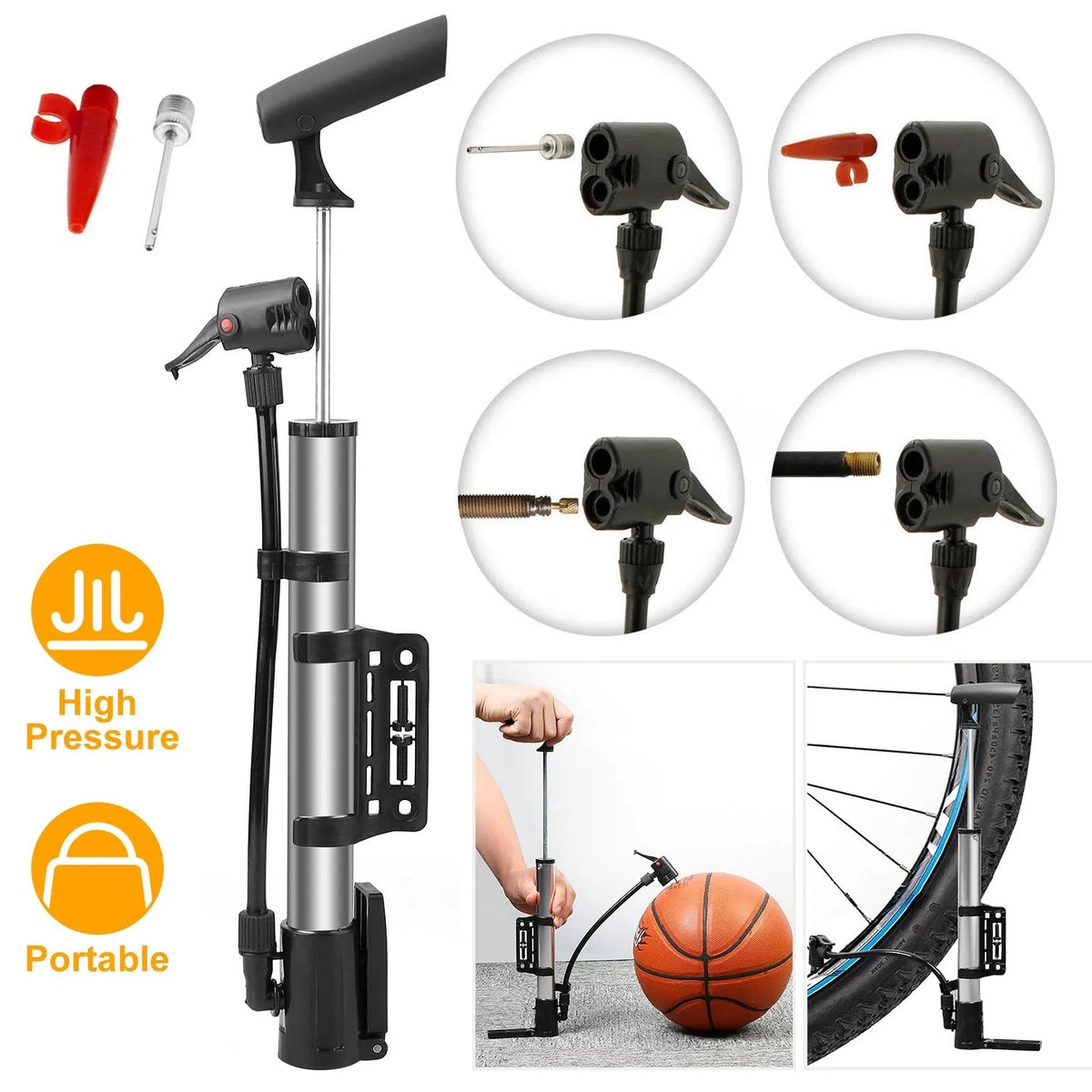 Mini Bike Portable Bicycle Tire Inflator Ball Air W Mount Frame For Mountain Road Bike Vital