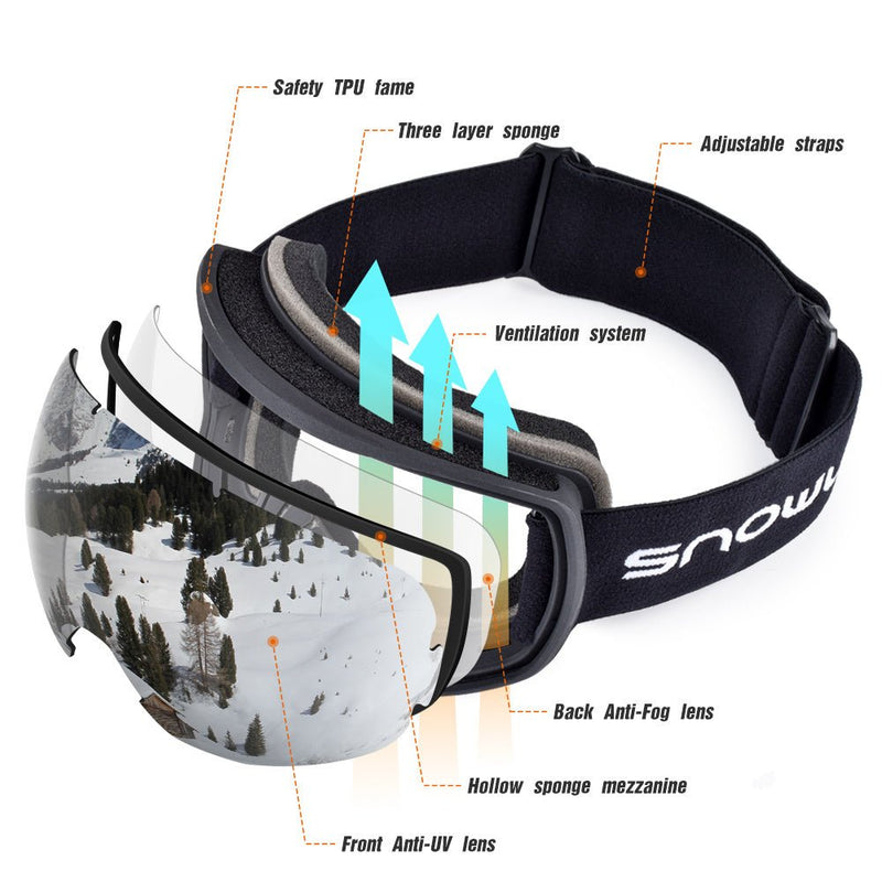 Double - layer anti - fog ski goggles, - Vital