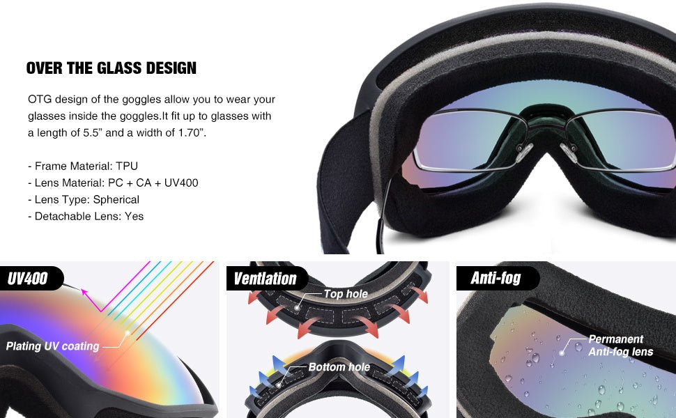 Double - layer anti - fog ski goggles, - Vital
