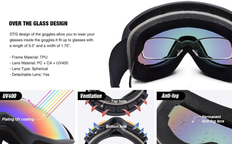 Double - layer anti - fog ski goggles, - Vital